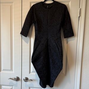 Zero + Maria Cornejo Black Textured Midi Dress